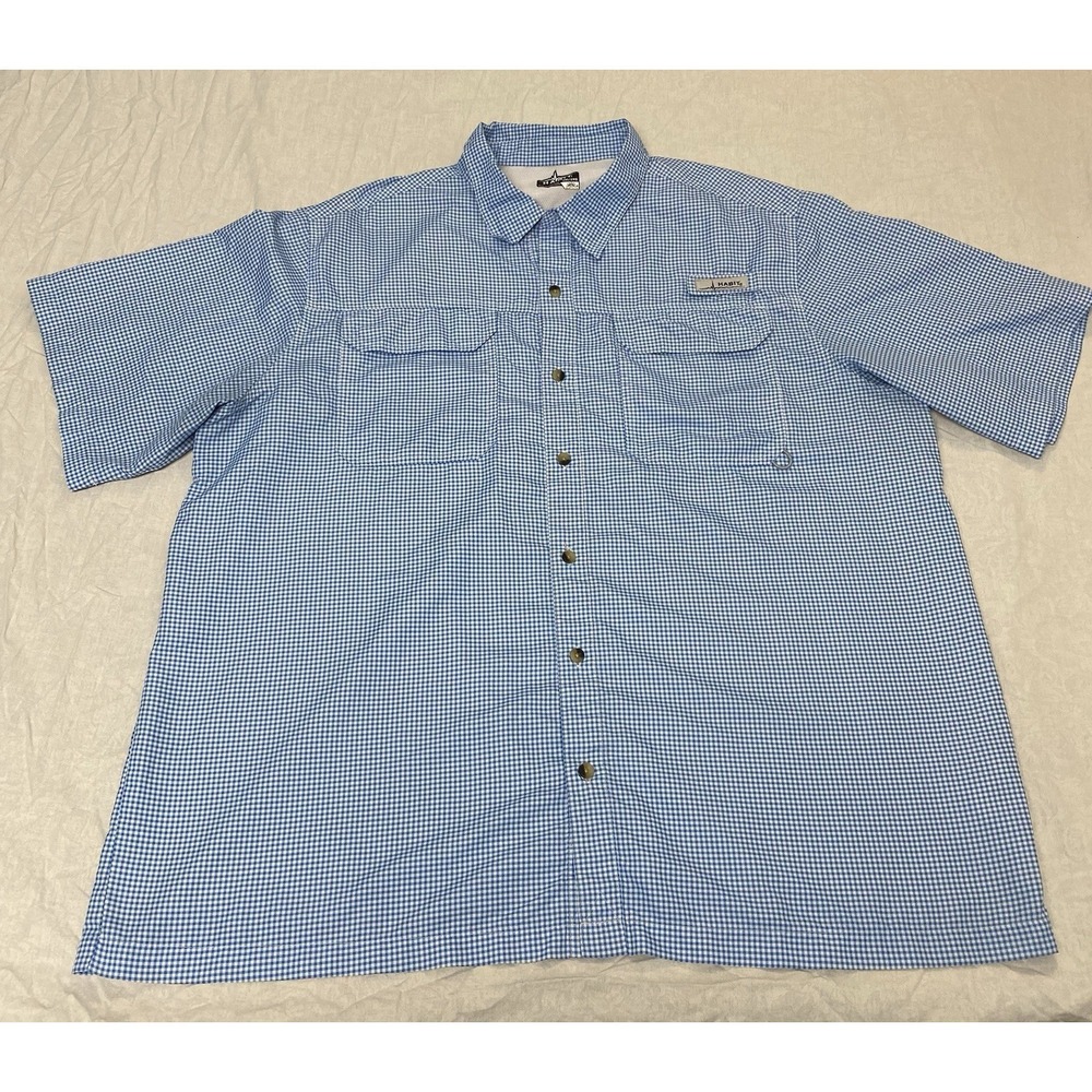 Habit‎ Mens 2XL Blue Check Fishing Shirt Short Sleeve Vented Performance